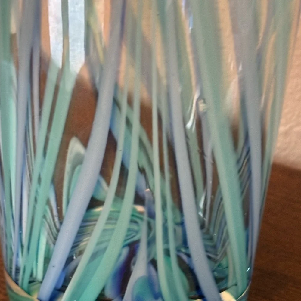 Vintage hand blown Blue and Green Swirl Glass Vase